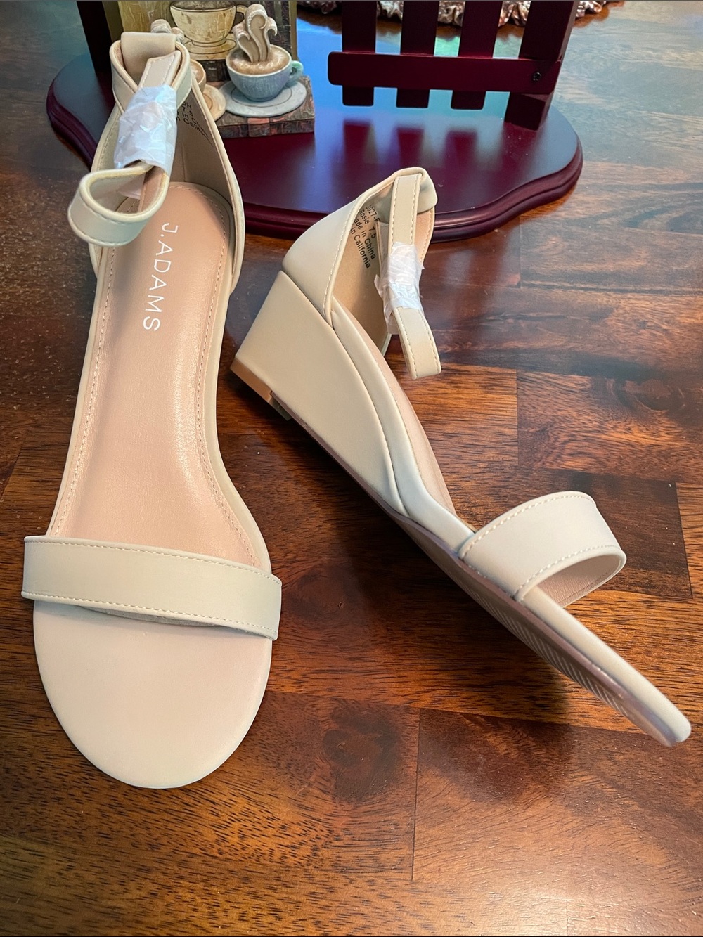 J ADAMS Rosie Ankle Strap Wedge Sandals, Women’s 7.5, Nude